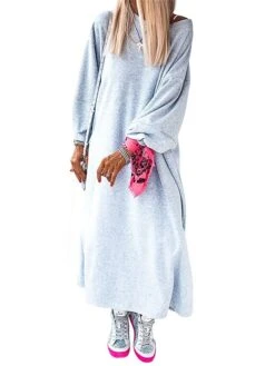 Women's Casual Dress Sweatshirt Dress Winter Dress Long Dress Maxi Dress Split Outdoor Street Daily Active Fashion Crew Neck Long Sleeve 2023 Loose Fit Gray Color S M L XL Size -Casual Print Dress Sales odznjw1695292954009