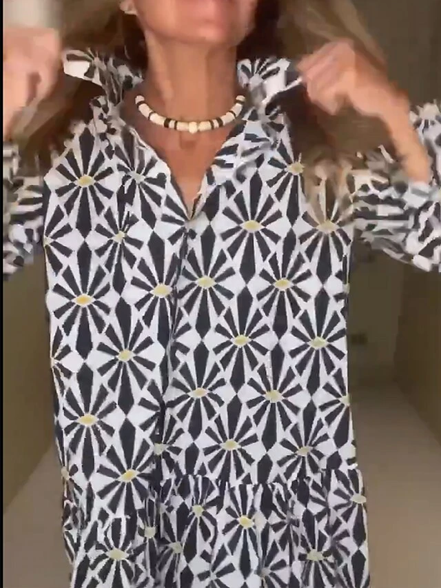 Women's Long Dress Maxi Dress Shirt Dress Casual Dress Print Dress Geometric Streetwear Modern Outdoor Daily Vacation Ruffle Button Long Sleeve Shirt Collar Dress Regular Fit Black Summer Spring S M 5 Women's Long Dress Maxi Dress Shirt Dress Casual Dress Print Dress Geometric Streetwear Modern Outdoor Daily Vacation Ruffle Button Long Sleeve Shirt Collar Dress Regular Fit Black Summer Spring S M - Image 5