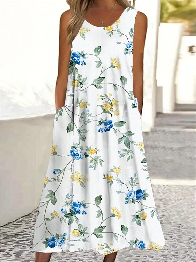 Women's Casual Dress Tank Dress Summer Dress Floral Ditsy Floral Pocket Print Crew Neck Midi Dress Active Fashion Outdoor Daily Sleeveless Regular Fit White Wine Red Summer Spring S M L XL XXL 6 Women's Casual Dress Tank Dress Summer Dress Floral Ditsy Floral Pocket Print Crew Neck Midi Dress Active Fashion Outdoor Daily Sleeveless Regular Fit White Wine Red Summer Spring S M L XL XXL - Image 6