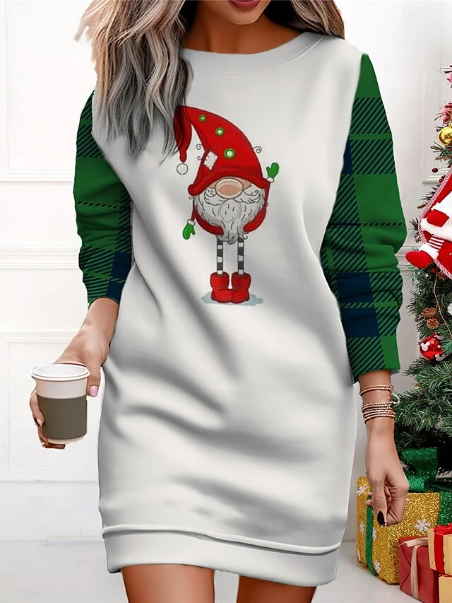 Women's Christmas Casual Dress Sweatshirt Dress Mini Dress Warm Fashion OutdoorVacation Crew Neck Print Santa Claushat Loose Fit ArmyGreen Black White S M L XL XXL 7 Women's Christmas Casual Dress Sweatshirt Dress Mini Dress Warm Fashion OutdoorVacation Crew Neck Print Santa Claushat Loose Fit ArmyGreen Black White S M L XL XXL - Image 7