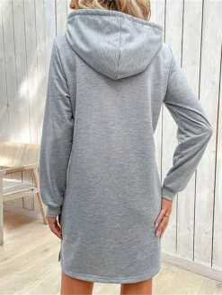 Women's Casual Dress Hoodie Dress Mini Dress Fashion Daily Outdoor Vacation Going Out V Neck Pocket Solid Color Striped Loose Fit Gray S M L XL -Casual Print Dress Sales ogcmmz1692165843612