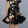 Women‘s Plus Size Curve Casual Dress A Line Dress Floral Midi Dress Short Sleeve Print V Neck Elegant Daily Black White Summer Spring L XL XXL 3XL 4XL