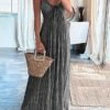 Women's Plus Size Curve Party Dress Wedding Guest Dress Semi Formal Dress Long Dress Maxi Dress Gray Sleeveless Pure Color Ruched Summer Spring Fall Halter Neck Fashion Wedding Guest Vacation