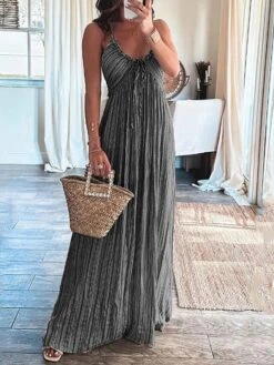 Women's Plus Size Curve Party Dress Wedding Guest Dress Semi Formal Dress Long Dress Maxi Dress Gray Sleeveless Pure Color Ruched Summer Spring Fall Halter Neck Fashion Wedding Guest Vacation