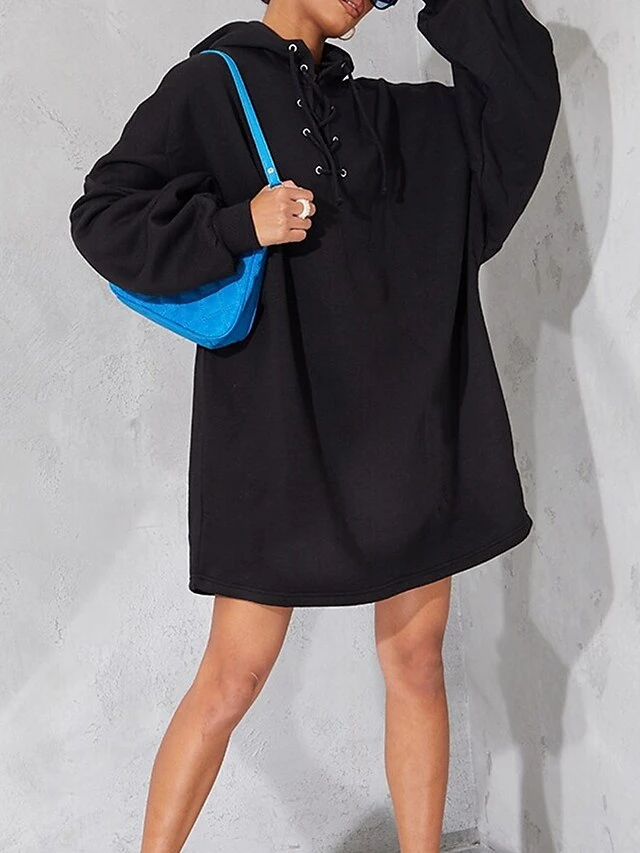 Women's Casual Dress Hoodie Dress Winter Dress Mini Dress Drawstring Daily Date Going Out Fashion Basic Hooded Long Sleeve 2023 Loose Fit Black Gray Color M L XL Size 2 Women's Casual Dress Hoodie Dress Winter Dress Mini Dress Drawstring Daily Date Going Out Fashion Basic Hooded Long Sleeve 2023 Loose Fit Black Gray Color M L XL Size - Image 2