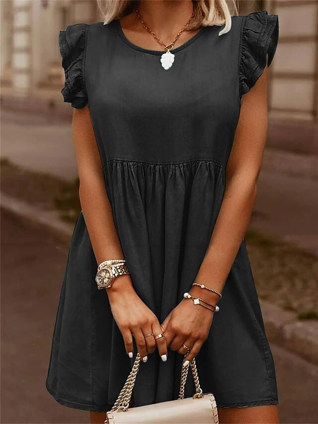 Women's Denim Dress Casual Dress Tunic Dress Mini Dress Denim Fashion Modern Outdoor Daily Vacation Crew Neck Ruched Ruffle Sleeveless Summer Spring 2023 Regular Fit Blue Sky Blue Gray Plain S M L XL 2 Women's Denim Dress Casual Dress Tunic Dress Mini Dress Denim Fashion Modern Outdoor Daily Vacation Crew Neck Ruched Ruffle Sleeveless Summer Spring 2023 Regular Fit Blue Sky Blue Gray Plain S M L XL - Image 2