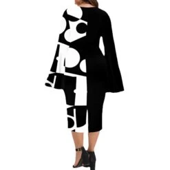 Women‘s Plus Size Curve Party Dress Geometric V Neck Print Long Sleeve Fall Winter Work Casual Prom Dress Knee Length Dress Casual Daily Dress -Casual Print Dress Sales oindsf1639471884910