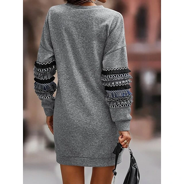 Women's Casual Dress Sweatshirt Dress Winter Dress Mini Dress Ruched Patchwork Street Daily Holiday Fashion Streetwear Crew Neck Long Sleeve 2023 Loose Fit Grey Color S M L XL Size 4 Women's Casual Dress Sweatshirt Dress Winter Dress Mini Dress Ruched Patchwork Street Daily Holiday Fashion Streetwear Crew Neck Long Sleeve 2023 Loose Fit Grey Color S M L XL Size - Image 4