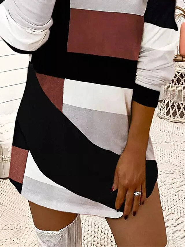 Women's Casual Dress Sweatshirt Dress Mini Dress Warm Fashion Outdoor Vacation Going Out Crew Neck Print Geometric Loose Fit Gray S M L XL XXL 3 Women's Casual Dress Sweatshirt Dress Mini Dress Warm Fashion Outdoor Vacation Going Out Crew Neck Print Geometric Loose Fit Gray S M L XL XXL - Image 3