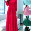 Women's Long Dress Maxi Dress Casual Dress Chiffon Dress Black Dress Plain Streetwear Casual Outdoor Daily Holiday Lace Up Ruched Long Sleeve Crew Neck Dress Regular Fit Black Pink Red Summer Spring