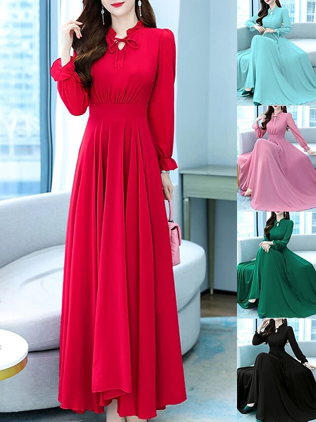 Women's Long Dress Maxi Dress Casual Dress Chiffon Dress Black Dress Plain Streetwear Casual Outdoor Daily Holiday Lace Up Ruched Long Sleeve Crew Neck Dress Regular Fit Black Pink Red Summer Spring 1 Women's Long Dress Maxi Dress Casual Dress Chiffon Dress Black Dress Plain Streetwear Casual Outdoor Daily Holiday Lace Up Ruched Long Sleeve Crew Neck Dress Regular Fit Black Pink Red Summer Spring