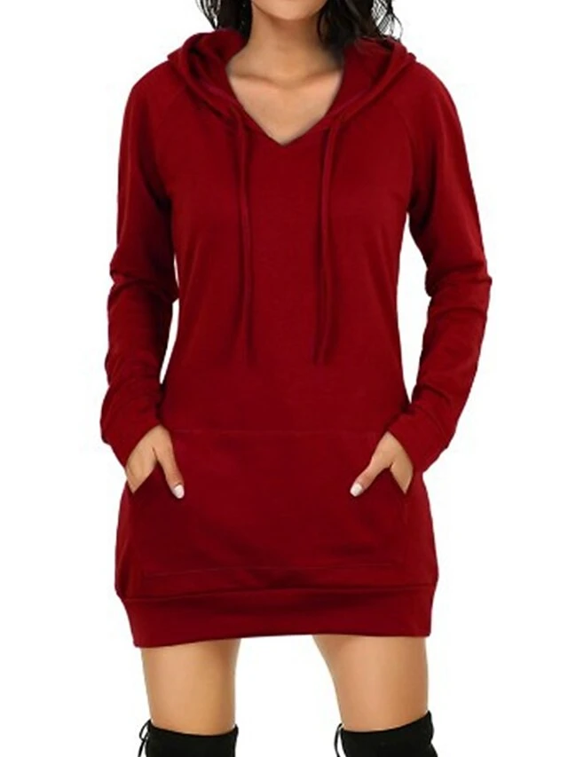 Women's Casual Dress Hoodie Dress Winter Dress Mini Dress Pocket Outdoor Daily Going Out Active Fashion Hooded Long Sleeve 2023 Loose Fit Black Red Navy Blue Color S M L XL XXL Size 7 Women's Casual Dress Hoodie Dress Winter Dress Mini Dress Pocket Outdoor Daily Going Out Active Fashion Hooded Long Sleeve 2023 Loose Fit Black Red Navy Blue Color S M L XL XXL Size - Image 7