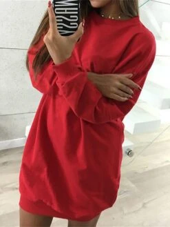 Women's Casual Dress Sweatshirt Dress Mini Dress Active Fashion Outdoor Sport Going Out Crew Neck Solid Color Loose Fit Black White Pink S M L XL