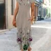 Women's Casual Dress Shift Dress Summer Dress Floral Pocket Split Crew Neck Long Dress Maxi Dress Fashion Streetwear Outdoor Daily Short Sleeve Regular Fit Navy Blue Blue Green Summer Spring S M L XL