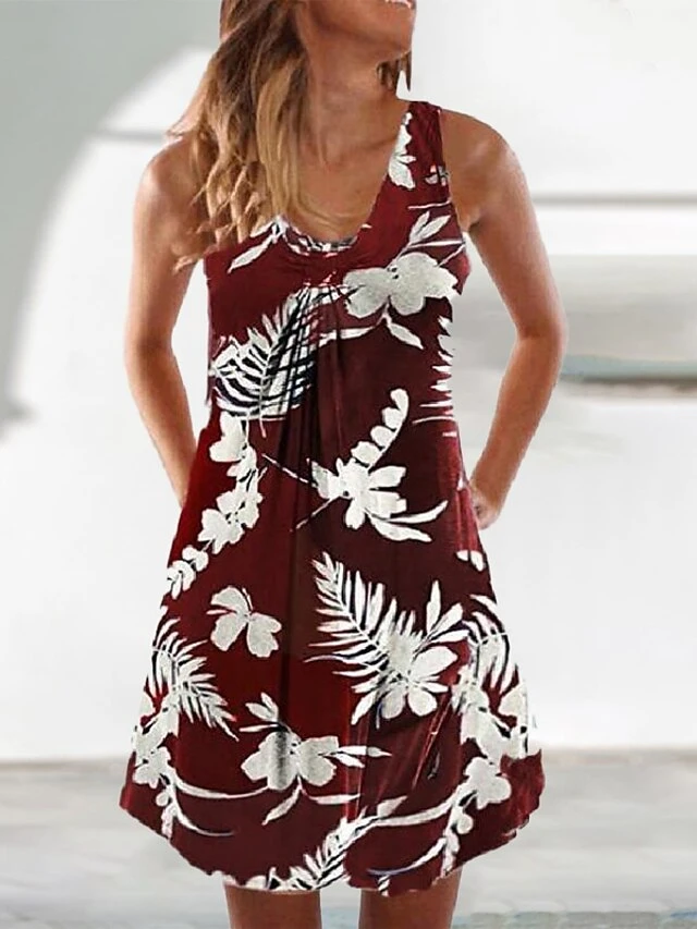 Women's Shift Dress Short Mini Dress Wine Red White Flowers On Red Background White Flowers On Blue Green Leaves On Blue Black Purple Navy Blue Coffee Sleeveless Pure Color Ruched Spring Summer V Neck 7 Women's Shift Dress Short Mini Dress Wine Red White Flowers On Red Background White Flowers On Blue Green Leaves On Blue Black Purple Navy Blue Coffee Sleeveless Pure Color Ruched Spring Summer V Neck - Image 7