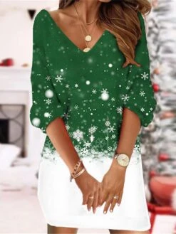 Women's Christmas Sweatshirt Dress Shift Dress Sweat Dress Mini Dress Green Blue Purple 3/4 Length Sleeve Tree Print Winter Fall Autumn V Neck Fashion 2022 S M L XL XXL 3XL -Casual Print Dress Sales olxaga1667990298074