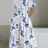 Women's Shirt Dress Casual Dress Swing Dress Maxi Long Dress Outdoor Office Daily Polyester Fashion Modern Shirt Collar Button Pocket Short Sleeve Summer Spring 2023 Loose Fit White Pink Navy Blue