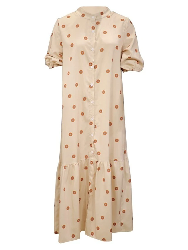 Women's Shirt Dress Casual Dress Swing Dress Midi Dress Outdoor Daily Vacation Polyester Fashion Basic Stand Collar Ruffle Button Half Sleeve Summer Spring Fall 2023 Regular Fit White Khaki Polka Dot 2 Women's Shirt Dress Casual Dress Swing Dress Midi Dress Outdoor Daily Vacation Polyester Fashion Basic Stand Collar Ruffle Button Half Sleeve Summer Spring Fall 2023 Regular Fit White Khaki Polka Dot - Image 2