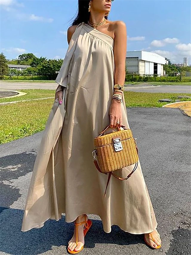 Women's Casual Dress Summer Dress Slip Dress Long Dress Maxi Dress Backless Bow Daily Date Going Out Fashion Basic One Shoulder Sleeveless 2023 Loose Fit Champagne Color S M L XL XXL Size 2 Women's Casual Dress Summer Dress Slip Dress Long Dress Maxi Dress Backless Bow Daily Date Going Out Fashion Basic One Shoulder Sleeveless 2023 Loose Fit Champagne Color S M L XL XXL Size - Image 2