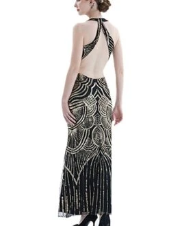 Women's Retro 1920s Sequin Dress Long Dress Maxi Dress Party Evening Party Sequins Backless Geometric Halter Neck Sleeveless Regular Fit Spring Fall 2023 Black Gold S M L XL -Casual Print Dress Sales ongpye1692942405411