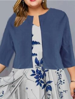 Women‘s Plus Size Curve Casual Dress Dress Set Two Piece Dress Floral Midi Dress Half Sleeve Ruched Print V Neck Fashion Outdoor Blue Summer Spring L XL XXL 3XL 4XL -Casual Print Dress Sales onsktl1682649619478