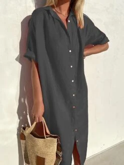 Women's Shirt Dress Casual Dress Midi Dress Daily Cotton Casual Shirt Collar Button Short Sleeve Summer Spring Fall 2023 Loose Fit ArmyGreen Black Red Plain XS S M L XL 7 Women's Shirt Dress Casual Dress Midi Dress Daily Cotton Casual Shirt Collar Button Short Sleeve Summer Spring Fall 2023 Loose Fit ArmyGreen Black Red Plain XS S M L XL -Casual Print Dress Sales oodxzm1686205879871