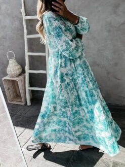 Women's Casual Dress Swing Dress Print Dress Floral Ruched Print V Neck Long Dress Maxi Dress Fashion Streetwear Outdoor Street Long Sleeve Loose Fit Red Blue Green Fall Winter S M L XL XXL -Casual Print Dress Sales oojnbb1694066128079