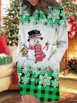Women's Christmas Casual Dress Sweatshirt Dress Mini Dress Warm Fashion OutdoorHoliday Crew Neck Pocket Print Geometric Snowman Snowflake Loose Fit Wine Blue Green S M L XL XXL 5 Women's Christmas Casual Dress Sweatshirt Dress Mini Dress Warm Fashion OutdoorHoliday Crew Neck Pocket Print Geometric Snowman Snowflake Loose Fit Wine Blue Green S M L XL XXL -Casual Print Dress Sales ooyfbk1695644500011
