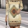Women's Casual Dress Sweatshirt Dress Mini Dress Warm Daily Outdoor Vacation Going Out Crew Neck Print Geometric Regular Fit Khaki S M L XL XXL