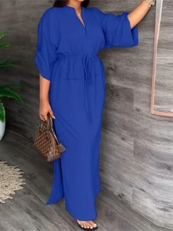 Women‘s Plus Size Curve Casual Dress Solid Color Long Dress Maxi Dress 3/4 Length Sleeve Lace Up Button V Neck Fashion Daily Camel Black Spring Summer L XL XXL 3XL 9 Women‘s Plus Size Curve Casual Dress Solid Color Long Dress Maxi Dress 3/4 Length Sleeve Lace Up Button V Neck Fashion Daily Camel Black Spring Summer L XL XXL 3XL -Casual Print Dress Sales opwtql1677060515700