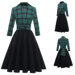 Women‘s Christmas Tartan Dress Vintage Dress Mini Dress Green Long Sleeve Plaid Patchwork Print Winter Fall Shirt Collar Vintage Casual Traditional Fall Dress 2022 S M L XL 2XL / Winter Dress