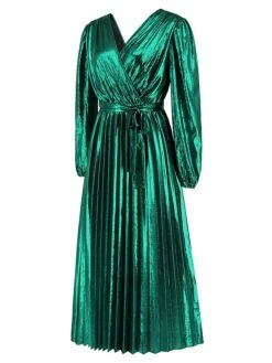 Women's Casual Dress Winter Dress Plain Dress Midi Dress Lace Up Pleated Outdoor Street Daily Fashion Streetwear V Neck Long Sleeve 2023 Loose Fit Yellow Red Purple Color S M L XL XXL Size -Casual Print Dress Sales ormosf1692868963704