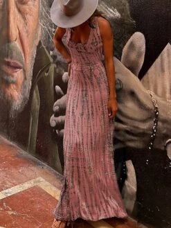Women's Casual Dress Summer Dress Slip Dress Tie Dye Backless Print Strap Long Dress Maxi Dress Fashion Streetwear Outdoor Street Sleeveless Regular Fit Pink Red Blue Summer Spring S M L XL -Casual Print Dress Sales osbgby1689677495892