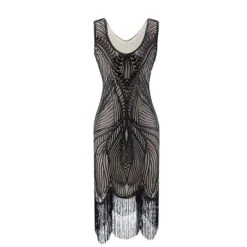 Women's Retro 1920s Fringe Dress Midi Dress Party Halloween Sequins Tassel Fringe Leaf Deep U Sleeveless Regular Fit Spring Fall 2023 Silver Black S M L XL -Casual Print Dress Sales osjrml1692858225584
