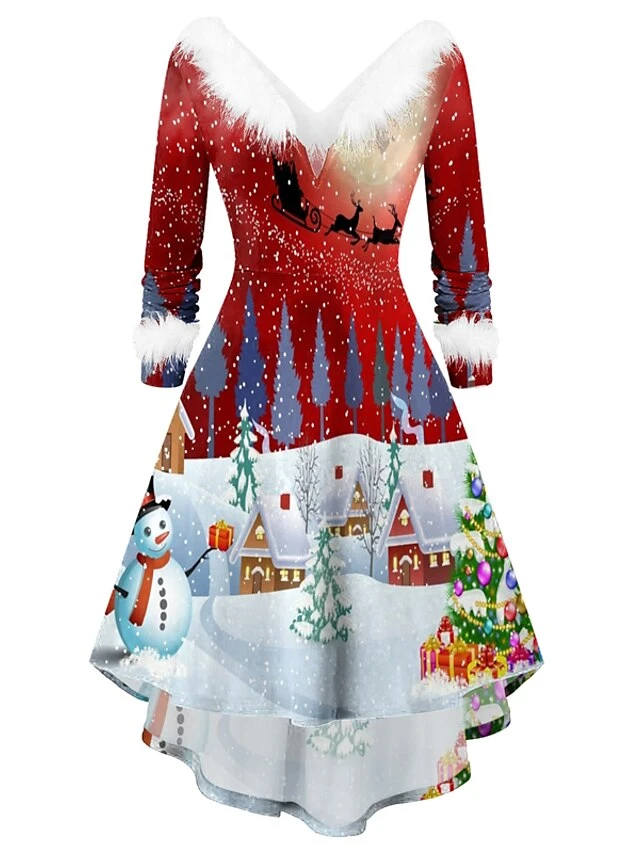 Women‘s Christmas Casual Dress Vintage Dress Light Red Red Long Sleeve Letter Feather Winter Fall Autumn V Neck Modern Daily Vacation 2022 S M L XL XXL 1 Women‘s Christmas Casual Dress Vintage Dress Light Red Red Long Sleeve Letter Feather Winter Fall Autumn V Neck Modern Daily Vacation 2022 S M L XL XXL