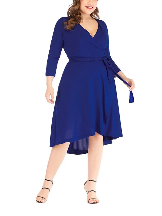 Women's Plus Size Curve Work Dress Black Dress A Line Dress Fashion Midi Dress Lace Up Asymmetrical V Neck 3/4 Length Sleeve Plain Loose Fit Black Blue Fall XL XXL 3XL 4XL 5XL 2 Women's Plus Size Curve Work Dress Black Dress A Line Dress Fashion Midi Dress Lace Up Asymmetrical V Neck 3/4 Length Sleeve Plain Loose Fit Black Blue Fall XL XXL 3XL 4XL 5XL - Image 2