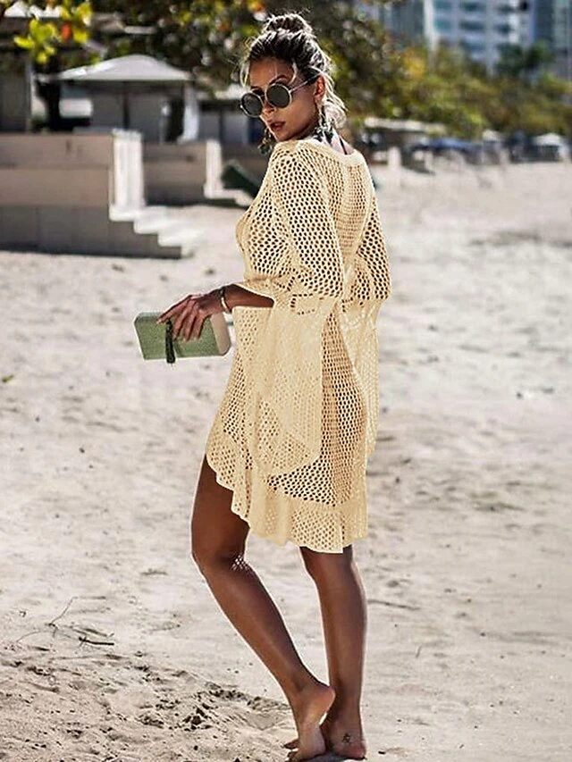 Women's Swimwear Cover Up Beach Dress Normal Swimsuit Oversized Crochet Hole Solid Color Wine Red Lake Green Black White Light Pink Bathing Suits Sports Vacation Sports 4 Women's Swimwear Cover Up Beach Dress Normal Swimsuit Oversized Crochet Hole Solid Color Wine Red Lake Green Black White Light Pink Bathing Suits Sports Vacation Sports - Image 4