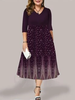 Women's Plus Size Curve Casual Dress Work Dress Swing Dress Floral Long Dress Maxi Dress 3/4 Length Sleeve Pocket Print V Neck Fashion Outdoor Black Blue Fall Winter L XL XXL 3XL 4XL