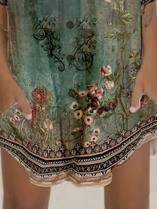 Women's Shirt Dress Casual Dress Shift Dress Mini Dress Outdoor Daily Vacation Polyester Casual Vintage Retro Stand Collar Button Pocket Long Sleeve Summer Spring Fall 2023 Regular Fit Green Floral S 2 Women's Shirt Dress Casual Dress Shift Dress Mini Dress Outdoor Daily Vacation Polyester Casual Vintage Retro Stand Collar Button Pocket Long Sleeve Summer Spring Fall 2023 Regular Fit Green Floral S - Image 2