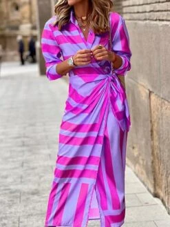 Women's Shirt Dress Bodycon Wrap Dress Maxi Long Dress Outdoor Daily Polyester Fashion Boho Shirt Collar Ruched Split Long Sleeve Summer Fall Spring 2023 Regular Fit Purple Orange Green -Casual Print Dress Sales oubzts1652076456509