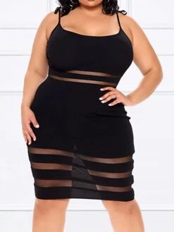 Women's Plus Size Curve Party Dress Bodycon Sheath Dress Plain Midi Dress Sleeveless Mesh Backless Strap Fashion Party Black Spring Fall XL XXL 3XL 4XL 5XL -Casual Print Dress Sales ounpbt1694151472868