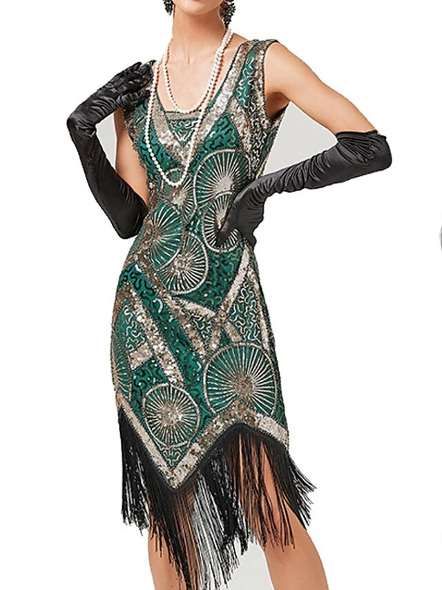 Women‘s Halloween Dress Retro Elegant Vintage Dress Midi Dress Party Sequins Tassel Fringe Geometric V Neck Sleeveless Regular Fit Summer Spring 2023 Black Red XS S M L 6 Women‘s Halloween Dress Retro Elegant Vintage Dress Midi Dress Party Sequins Tassel Fringe Geometric V Neck Sleeveless Regular Fit Summer Spring 2023 Black Red XS S M L - Image 6