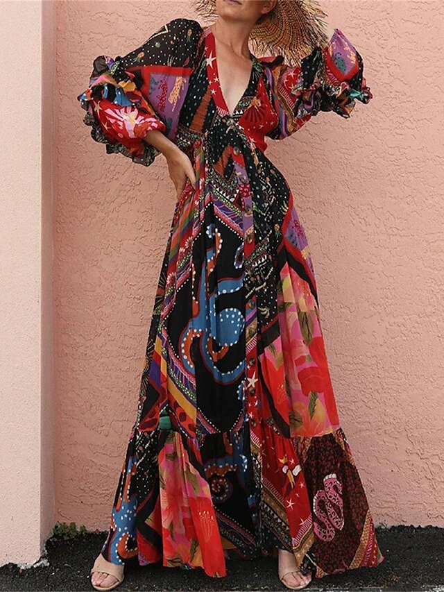 Women's Long Dress Maxi Dress Casual Dress Swing Dress Boho Dress Floral Streetwear Casual Outdoor Daily Holiday Print Long Sleeve V Neck Dress Regular Fit Red Summer Spring S M L XL 1 Women's Long Dress Maxi Dress Casual Dress Swing Dress Boho Dress Floral Streetwear Casual Outdoor Daily Holiday Print Long Sleeve V Neck Dress Regular Fit Red Summer Spring S M L XL
