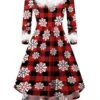 Women's Christmas Casual Dress Swing Dress Light Pink Wine Red White Black Long Sleeve Elk SnowmanTree Feather Print Winter Fall V Neck Vintage ElegantFall Dress 2022 S M L XL XXL