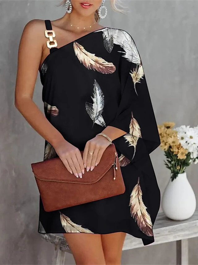 Women's Shift Dress Mini Dress Black Orange Green Long Sleeve Floral Cold Shoulder Summer Spring One Shoulder Fashion Winter Dress Fall Dress Loose Fit 2023 S M L XL XXL 5 Women's Shift Dress Mini Dress Black Orange Green Long Sleeve Floral Cold Shoulder Summer Spring One Shoulder Fashion Winter Dress Fall Dress Loose Fit 2023 S M L XL XXL - Image 5