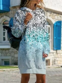 Women's Casual Dress Hoodie Dress Winter Dress Ombre Print Hooded Mini Dress Fashion Streetwear Outdoor Daily Long Sleeve Loose Fit Light Pink Pink Blue Fall Winter S M L XL XXL -Casual Print Dress Sales oxzfha1692958544951