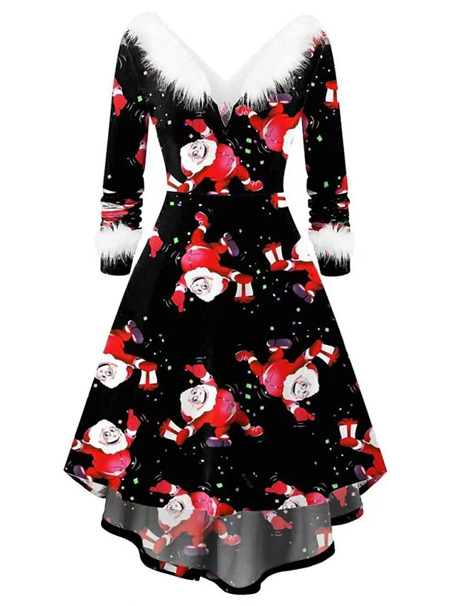 Women's Christmas Casual Dress Swing Dress Light Pink Wine Red White Black Long Sleeve Elk SnowmanTree Feather Print Winter Fall V Neck Vintage ElegantFall Dress 2022 S M L XL XXL 4 Women's Christmas Casual Dress Swing Dress Light Pink Wine Red White Black Long Sleeve Elk SnowmanTree Feather Print Winter Fall V Neck Vintage ElegantFall Dress 2022 S M L XL XXL - Image 4