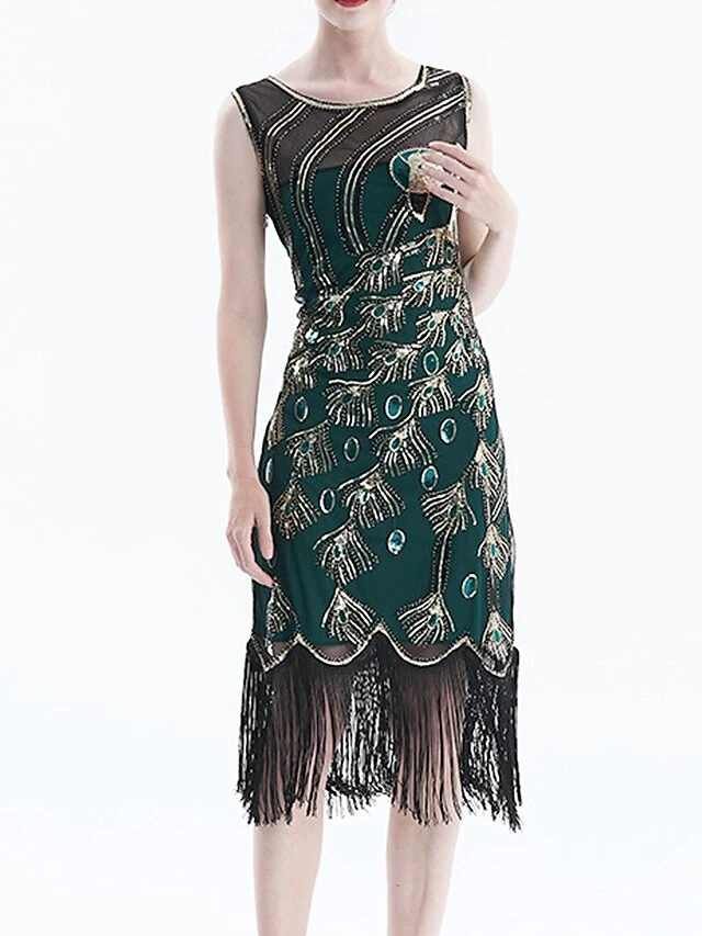 Women's Retro 1920s Fringe Dress Midi Dress Party Holiday Sequins Tassel Fringe Animal Crewneck Sleeveless Regular Fit Spring Fall 2023 Black Red S M L XL 2 Women's Retro 1920s Fringe Dress Midi Dress Party Holiday Sequins Tassel Fringe Animal Crewneck Sleeveless Regular Fit Spring Fall 2023 Black Red S M L XL - Image 2