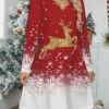 Women's Casual Dress Christmas Dress Winter Dress Reindeer Snowflake Print Scalloped Neck Mini Dress Fashion Streetwear Outdoor Christmas Long Sleeve Regular Fit Wine Fall Winter S M L XL XXL