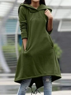 Women's Casual Dress Hoodie Dress Winter Dress Midi Dress Pocket Outdoor Street Daily Fashion Streetwear Hooded Long Sleeve 2023 Loose Fit Black Army Green Gray Color S M L XL XXL Size -Casual Print Dress Sales oyywax1694510144339